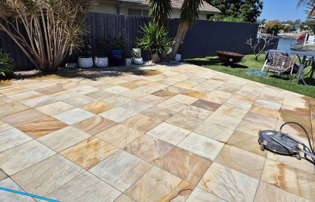 outdoor pavers being cleaned