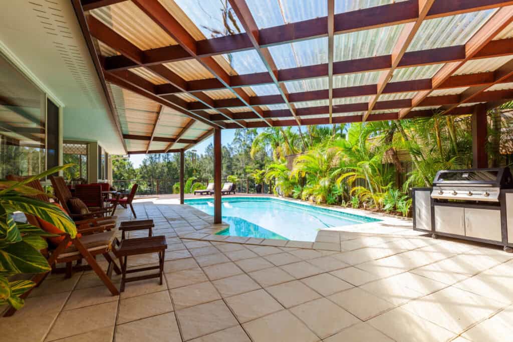 Patio with clean floor tiles